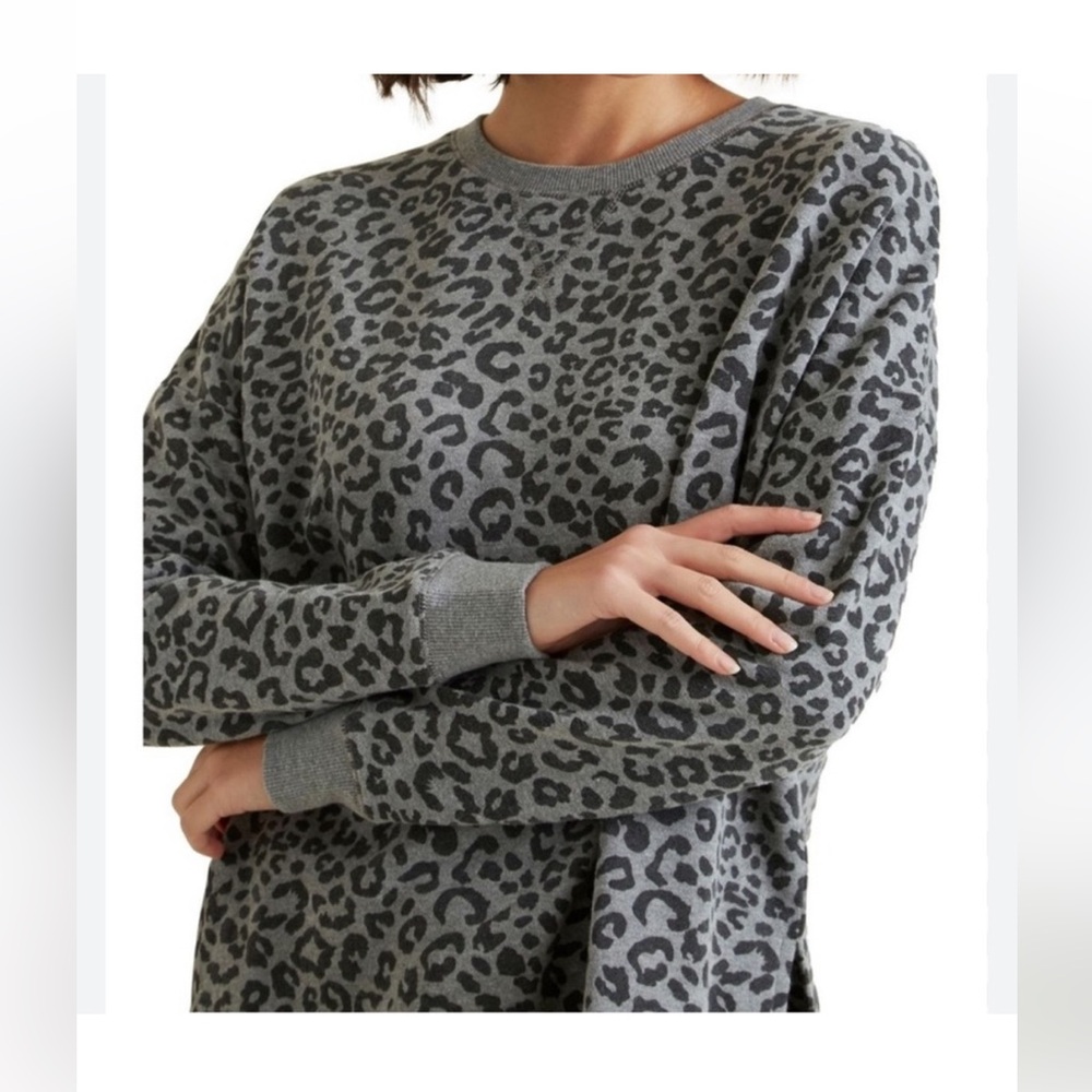 Splendid Cheetah Print Knit Pullover Sweatshirt Black Gray Size S